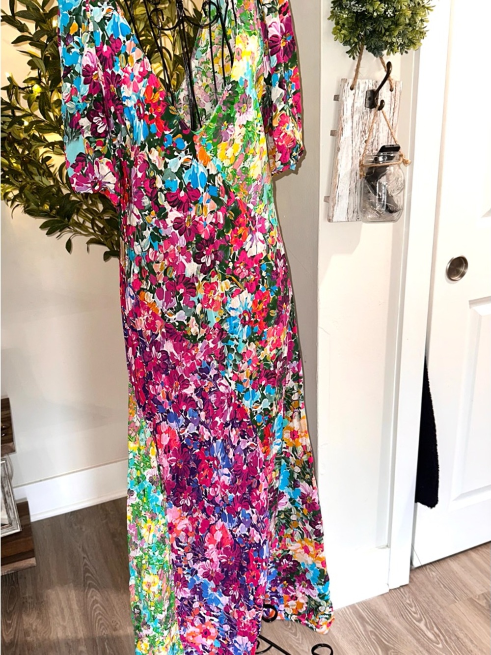 Anthropologie Floral Maxi Dress in Pink, Green, Blue - Picture 6 of 8